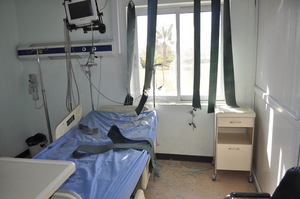 A hospital bed inside Fallujah General Hospital, where a patient was injured in an attack by Iraqi government forces. Photo taken February 10, 2014. © 2014 Private