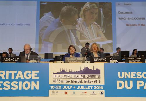 Photo taken on July 11, 2016 shows a scene of the 40th session of the World Heritage Committee in Istanbul, Turkey. The UN Educational, Scientific and Cultural Organization (UNESCO) vowed on Sunday to protect the world's cultural values and heritages against the increasing threat of terrorism and wars more than ever.