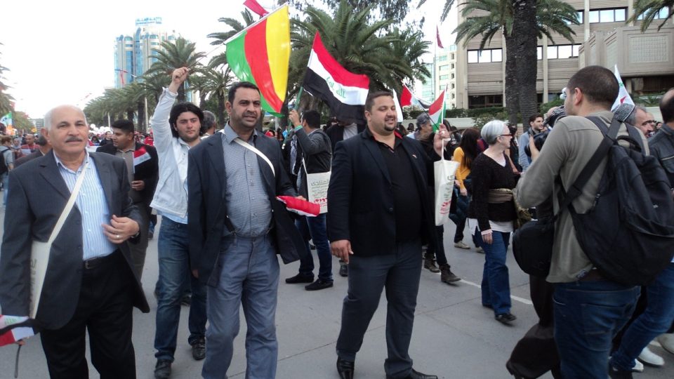 Hussam and the Iraqi delegation int the World Social Forum - Tunis - 2013